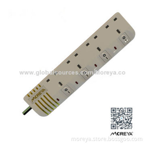 Power Strip, British Standard with 4 Outlet UK Sockets, Made in China, 100% Copper and ABS Case
